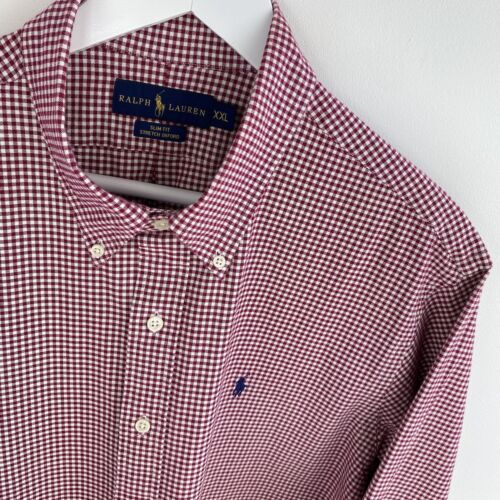 Polo Ralph Lauren Shirt 2XL XXL Men's Red Checked Slim Fit Cotton Long Sleeve - Picture 1 of 9