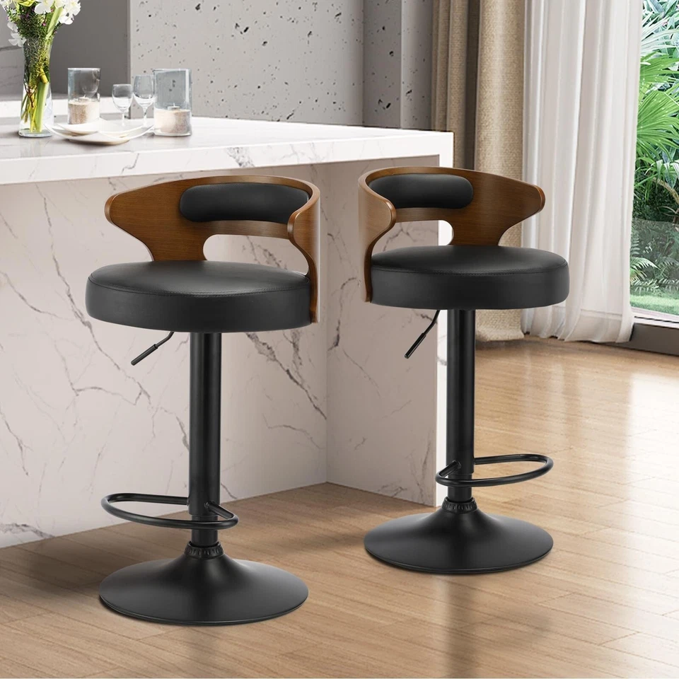 Oikiture Set of 4 Bar Stools Kitchen Gas Lift Swivel Chairs Wooden Barstool - image 2 of 4