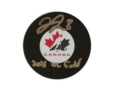 Liam Foudy Autographed Team Canada Autograph Model Puck Inscribed 