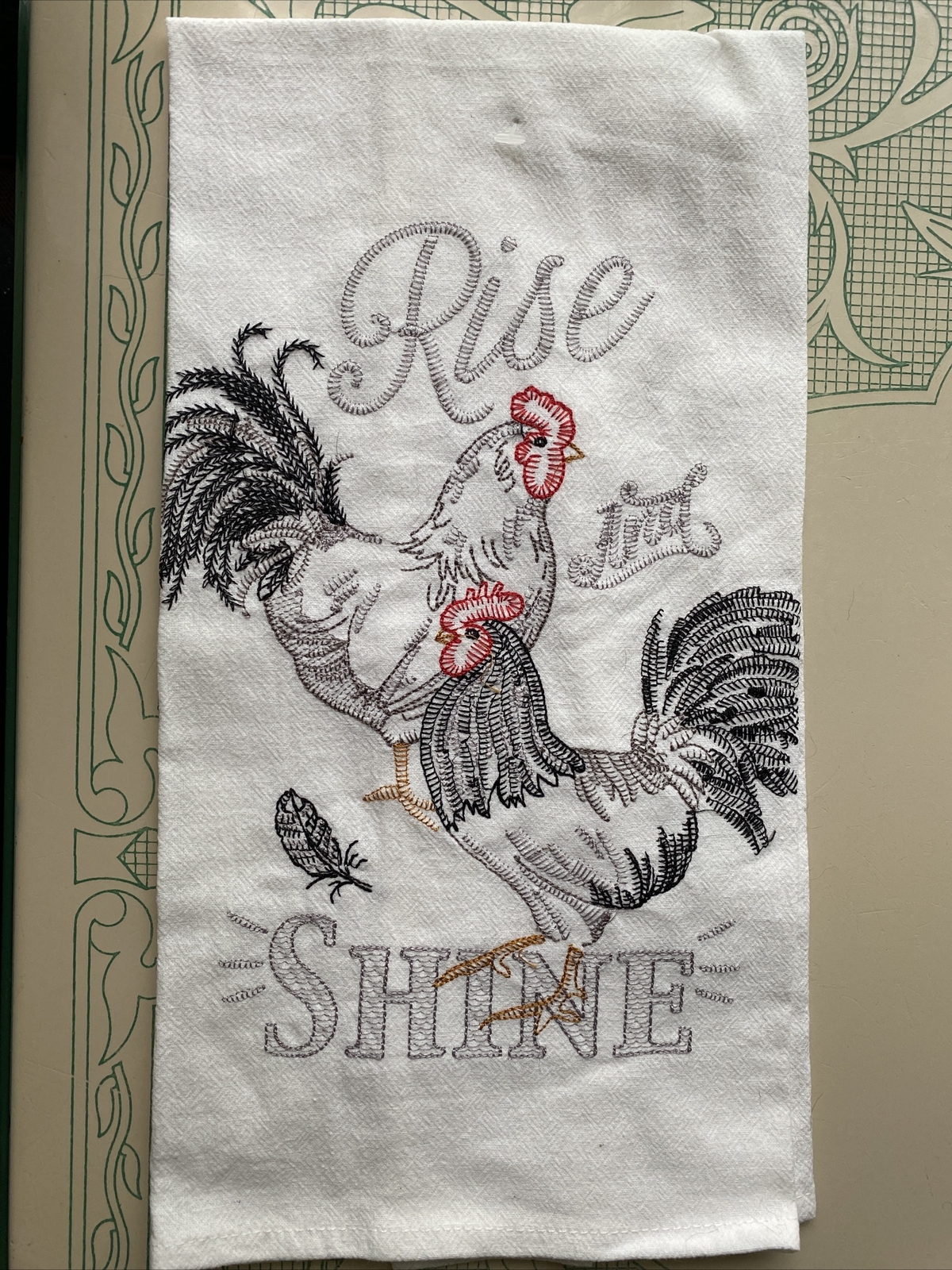 Farmers Market Rise and Shine Roosters Embroidered Flour Sack Kitchen Dish Towel | eBay