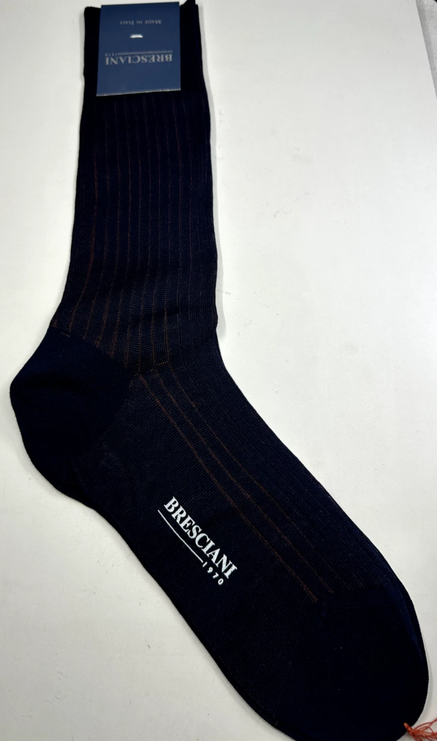 BRESCIANI Socks Men Italian/ Dark Blue/Orange/100% Cotton Size Small New