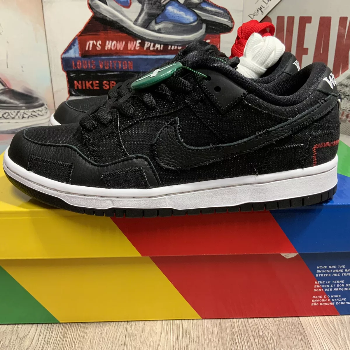 Nike SB Dunk Low X Verdy “Wasted Youth” Black Denim DD8386-001 Size 6 M / 7.5 W