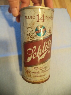 SCHLITZ 14 OZ. STRAIGHT EDGE STEEL BEER CAN 1975 MILWAUKEE, TAMPA