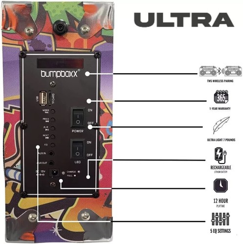 Bumpboxx Ultra Bluetooth Boombox Black USB 5.25" Drivers 2" Tweeters - Picture 3 of 3