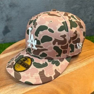 New Era 59FIFTY LA Dodgers Hat Mens 7 5/8 Pink Duck Camo 1988