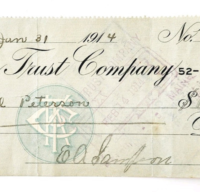 1914 Kineo Trust Company Bank Check E.A. Sampson Dover Maine Signed 6060 CHX7