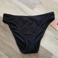 NWT Shade  Shore Black Textured Mid Rise Cheeky Bikini Bottom Size Medium