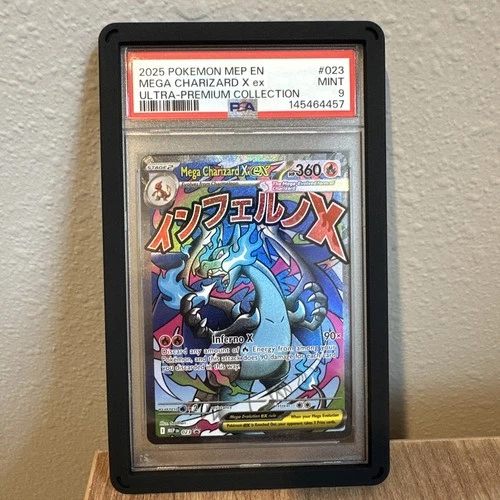 PSA 9 Mint Mega Charizard X EX #023 EN Ultra-Black Star Promo + Black Guard