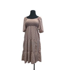 Boutique Wishlist Tiered Rouch Milkmaid Ditsy Floral Slit Flutter Midi Dress LG