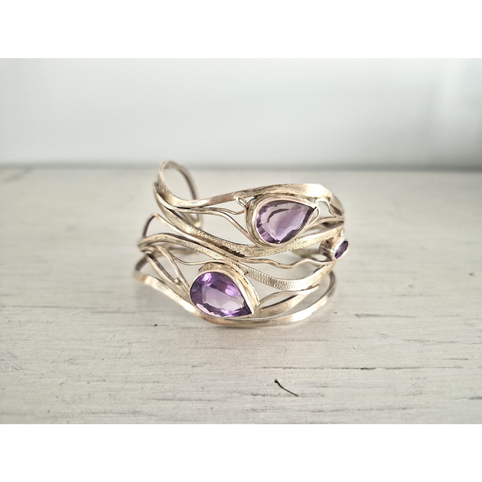 Sterling Silver Artisan Amethyst Multi-Strand Wav… - image 1