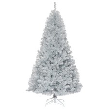 7.5Ft Hinged Unlit Artificial Silver Tinsel Christmas Tree Holiday w/Metal Stand