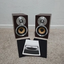 B&W Bowers & Wilkins CM1 Bookshelf Speakers Wood Grain TESTED EXCELLENT COND.
