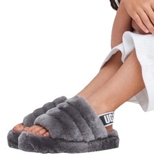 UGG Fluff Yeah Slide Sandal Shoe Charcoal Women s US 8 / EU 39 Worn 1x, With Box