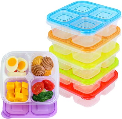 Finorder 6 Pack 4-Compartment Food Containers, Reusable Classic Color- 6pack 