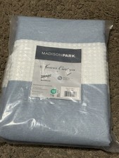 Madison Park Waffle Color Block Shower Curtain 84x72" Water Repellent, Blue NEW
