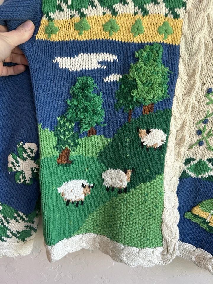 Vintage Eagles Eye Cardigan Sweater M Novelty St Patrick’s Cottagecore Rare 3D - Image 3 of 4