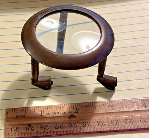 VINTAGE BRASS MAGNIFYER MAGNIFYING GLASS ON WHEELS LOOK! NAUTICAL MAP MAGNIFYER