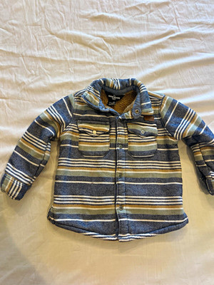 Eddie Bauer Kids 2T Blue/Beige Striped Flannel Sherpa Lined Snap Shirt Jacket
