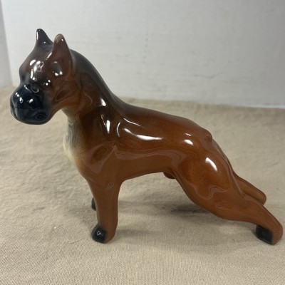 Vintage Brown Boxer Dog Figurine California Pottery 7x5  Robert Simmons