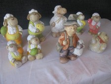 Ostern, Schäfer mit Schafherde aus Ton, guter Zustand