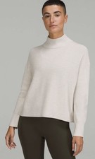 Lululemon SZ 2 Merino Wool-Blend Ribbed Turtleneck Sweater Heather Natural Ivory