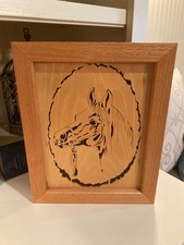 Framed Horse Portrait Wood Scroll Saw Cut Handmade Wall/Shelf Art