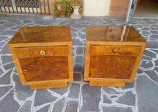 Coppia di comodini  art deco  in noce e radica chiara , anno 1930-40