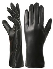 Elegant Winter Black Long Leather Gloves for Women Full Touchscreen Womens La...