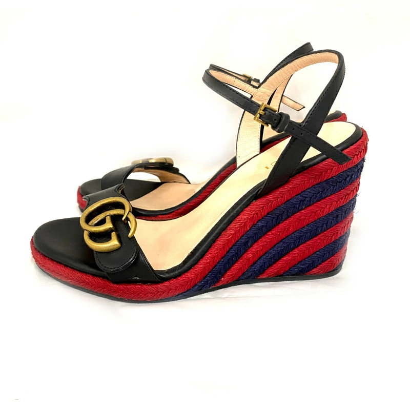 GUCCI Double G Wedge Sole Sandals 624409 Red Blue Shoes 35.5 22.5cm Women's Wome thumbnail 3