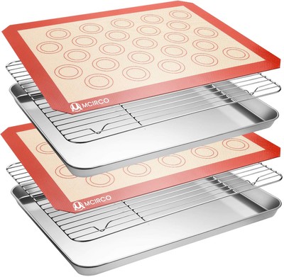 Stainless Steel Baking Sheet Tray Cooling Rack with Silicone Baking Mat Set, ...