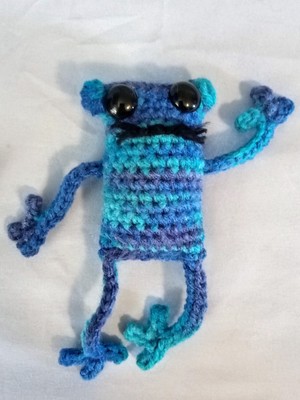 Handmade Crochet Leggy, Mustached Frog, 3in Body