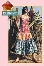 NWT 🌴Farm Rio Tropical Swing Mix Sweetheart Cotton Midi Dress Sz Large
