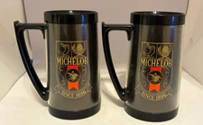 MICHELOB Vintage THERMO-SERV Beer Stein Mug Insulated Plastic Pair Set Bar 16 oz