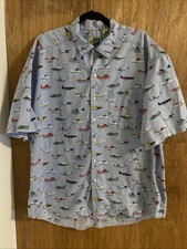 VTG 80s Johnny Cotton Airplane Shirt Mens Large Color Blue Made in USA