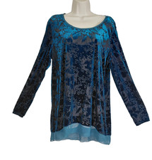 Simply Vera Wang Velvet Burnout Tunic Top XL Teal Whimsigoth Fairygrunge