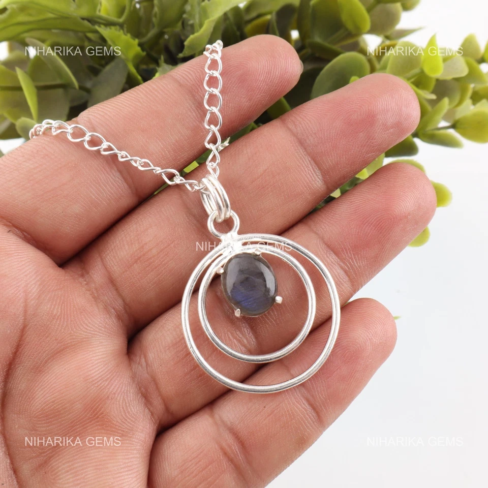 Labradorite Edelstein Geburtstag Schwarz Freitag Anhänger Schmuck 925 Silber - Bild 3 von 4