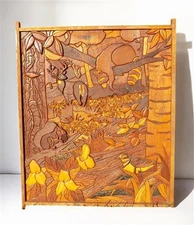 3D Wooden Relief Carving, North American Wildlife, Rustic Carved Wood Folk Art