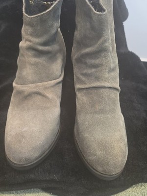 Rebels Gray Suede Block Heel Back Zip Slouchy Western Ankle Booties Sz 8.5