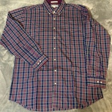 Paul Fredrick Mens Slim Fit Plaid Button Down Shirt Navy Burgundy Non-Iron 18-36