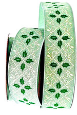Christmas Holly 1.5  by 3 yds Green Woven Wired Ribbon Diamond Pattern