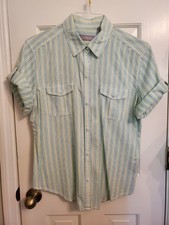 Liz Claiborne Striped Blouse, Covered Buttons, Safari Style, Size L