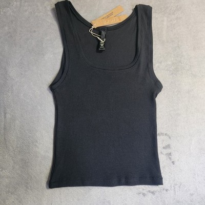Skims Scoopneck Cotton Rib Tank Top in Soot Size Medium NWT