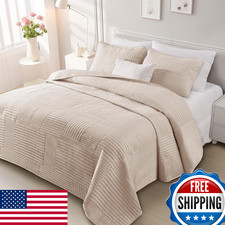Whale Flotilla Ultra Soft Queen Quilt Set Lightweight Microfiber Beige Q