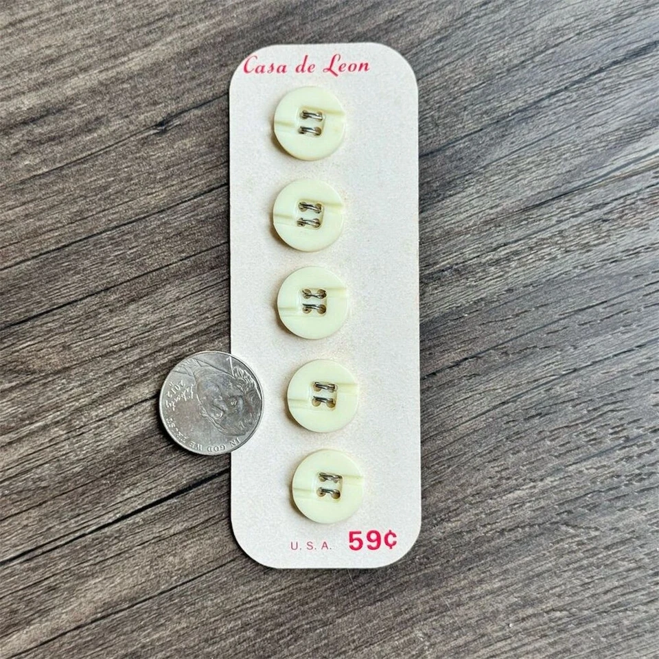 NEW ON CARD Vintage 1950s Casa de Leon Ivory 4 Hole Sewing Button Set 5 Pack - Image 3 of 4