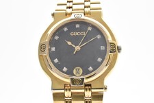 [Exc+5] Vintage GUCCI 9200M Gold Dial Diamond 11P Quartz Men's Watch From JAPAN