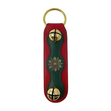 Snowflake Charm Red Green Natural Leather Strap Sleigh Bell Door Hanger Made USA