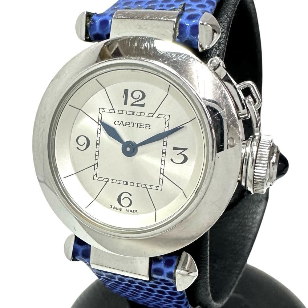 Cartier Miss Pasha W3140025 Women's Quartz Watch Stainless Steel Leather Blue S