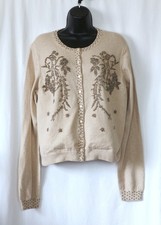 SUNDANCE Beige Ctn Blnd Beaded Cardigan 40 In Chst 22 In Lng Sz L NWOT