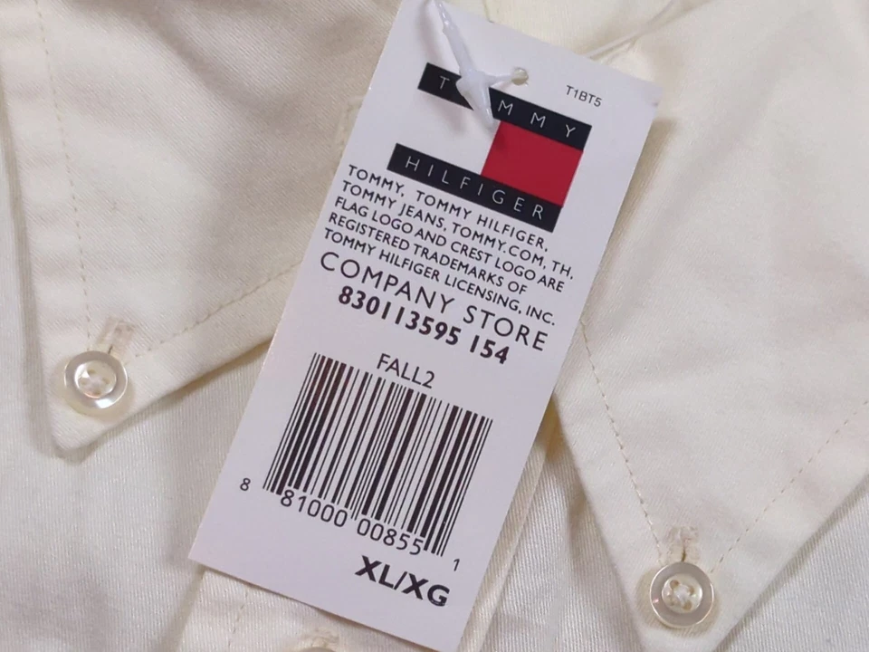 Camisa Tommy Hilfiger Para Hombre XL Marfil Manga Larga Botón Algodón Negocios Preppy Nueva Foto 4 de 4