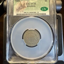 1882 Shield Nickel – CACG VF35 – Witterbrick Label – Classic U.S. Five Cent Piec